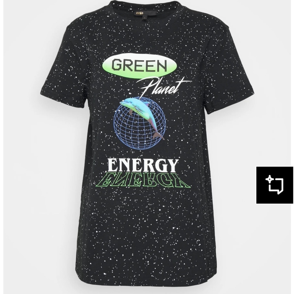 Maje Green Planet Energy Graphic Tee - Black with Neon Green & Blue